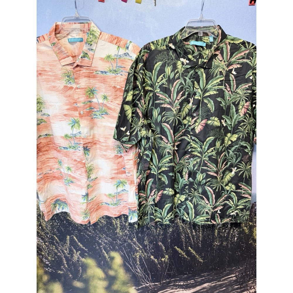 Tori Richard Hawaiian 2XL Short Sleeve Shirts Palm Geometric LOT OF 2